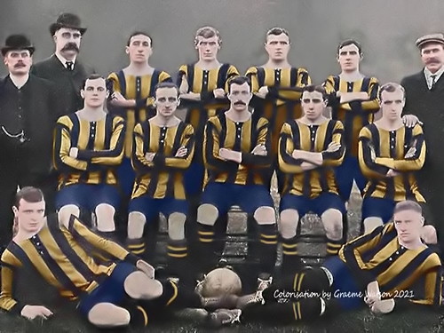 Aberdeen Football Club 1905-06, Team Photo - original B&W picture - No copyright - attached - Colorisation by Graeme Watson 2021