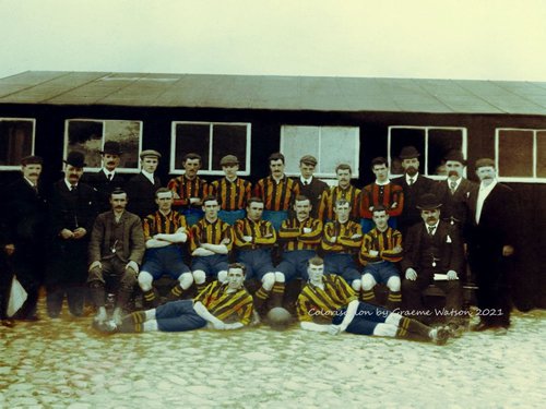 Aberdeen Football Club 20 Aug 1904, Team Photo - original B&W picture - No copyright - attached - Colorisation by Graeme Watson 2021