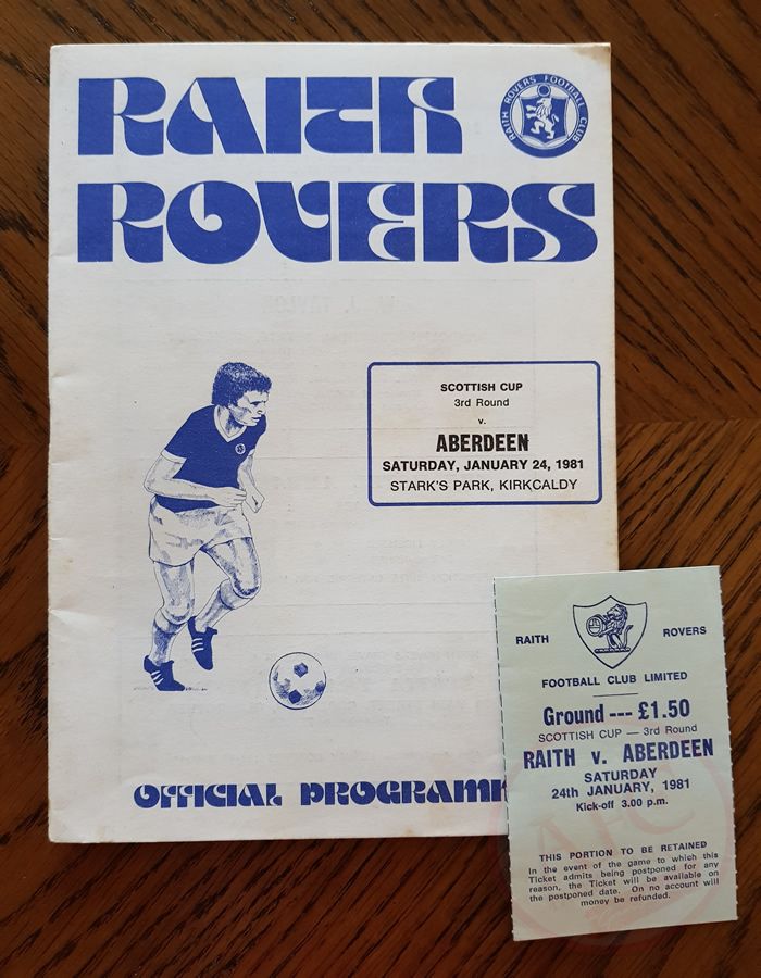 Raith Rovers v Aberdeen 24 Jan 1981, programme and ticket.