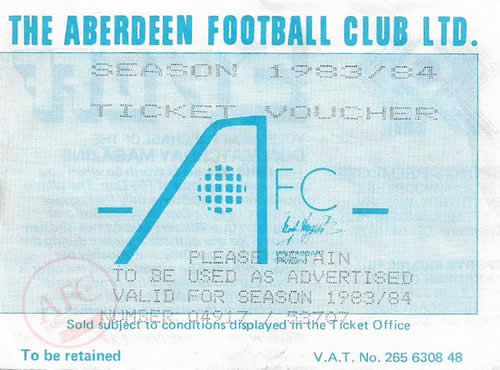 Aberdeen Football Club Ltd, 1983-84 Ticket Voucher