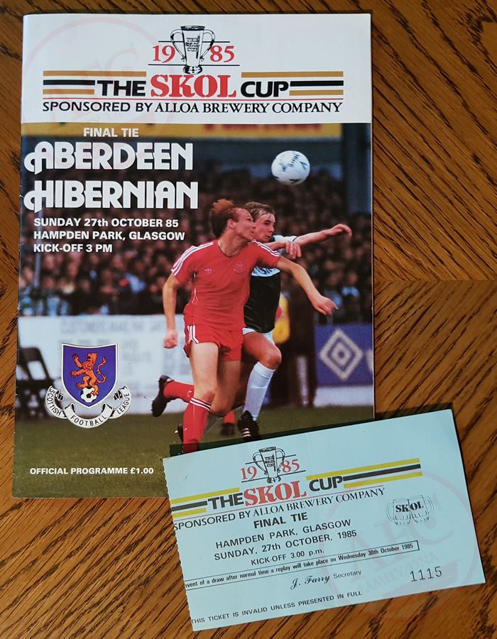Aberdeen v Hibernian 27 Oct 1985, programme & ticket.