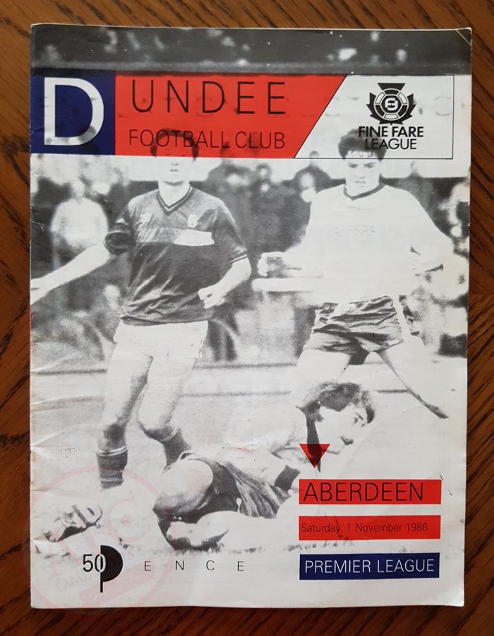 Dundee 0 v 2 Aberdeen 01 Nov 1986, programme.