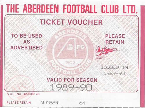 Aberdeen Football Club Ltd, 1989-90 Ticket Voucher
