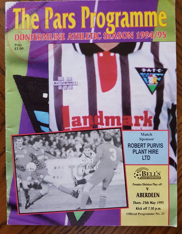 Dunfermline 1 v 3 Aberdeen 25 May 1995, programme.