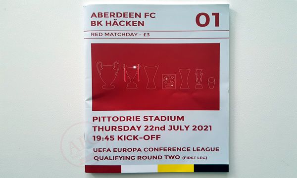 Aberdeen v BK-Häcken 22 July 2021 first match programme - Copyright © 2021 Graeme Watson.