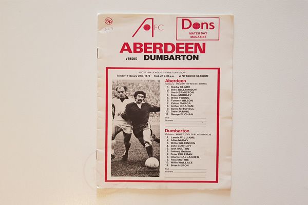Aberdeen v Dumbarton 20 Feb 1973 first match programme