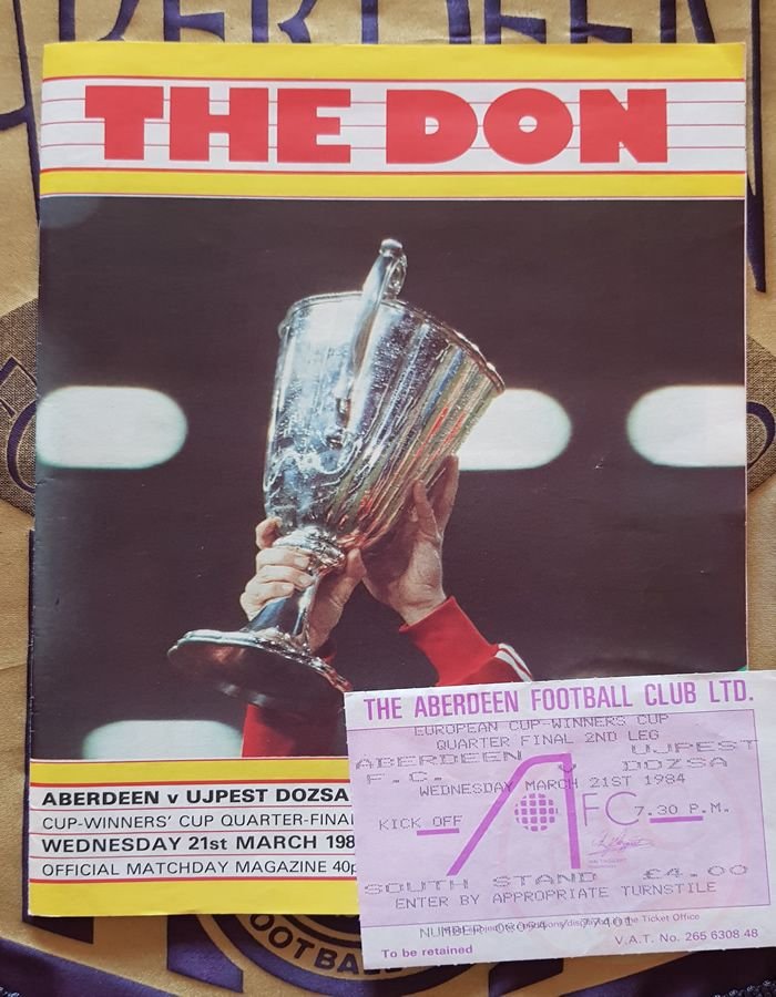 Aberdeen v Újpest Dozsa 21 Mar 1984, programme and ticket Aberdeen v Újpest Dozsa 21 Mar 1984, programme and ticket