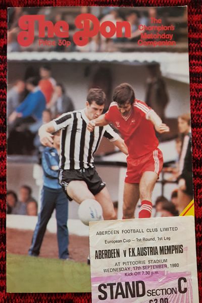 From Graeme Watson's personal collection - Aberdeen v F.K. Austria Memphis 17 Sep 1980, programme & ticket