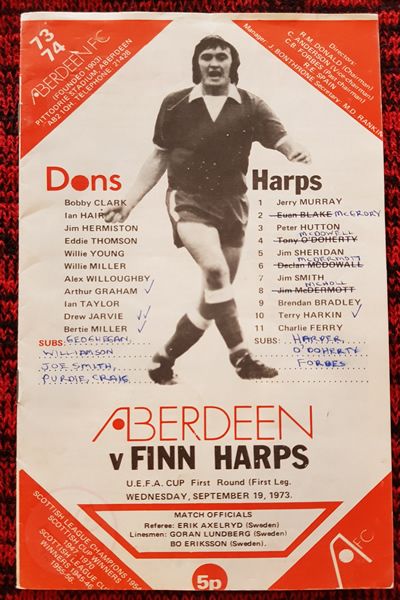 From Graeme Watson's personal collection - Aberdeen v Finn Harps 19 Sep 1973, programme