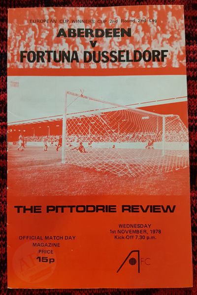 From Graeme Watson's personal collection - Aberdeen v Fortuna Düsseldorf 31 Oct 1978, programme
