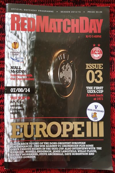 From Graeme Watson's personal collection - Aberdeen v Real Sociedad 07 Aug 2014, programme