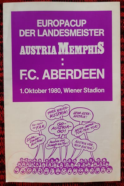 From Graeme Watson's personal collection - F.K. Austria Memphis v Aberdeen 01 Oct 1980, programme