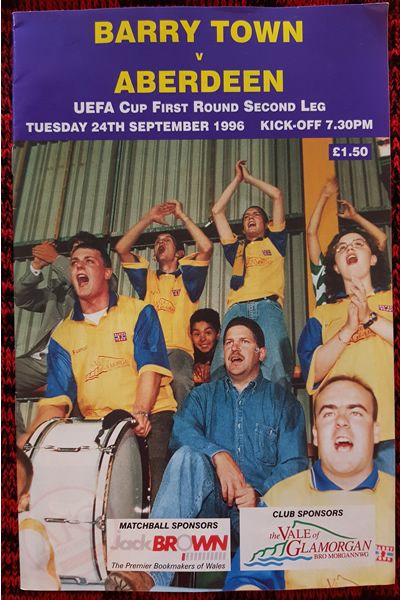 From Graeme Watson's personal collection - Barry Town v Aberdeen 24 Sep 1996, programme