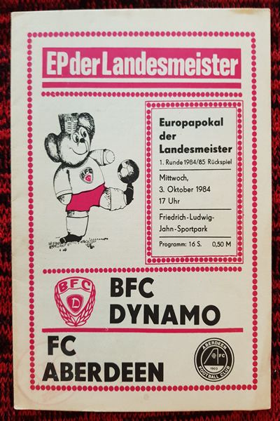 From Graeme Watson's personal collection - Dynamo Berlin v Aberdeen 03 Oct 1984, programme