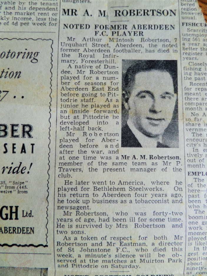 Arthur Macintosh Robertson, Obituary, Unknown Newspaper, dated 1937 - Courtesy of The Robertson Family