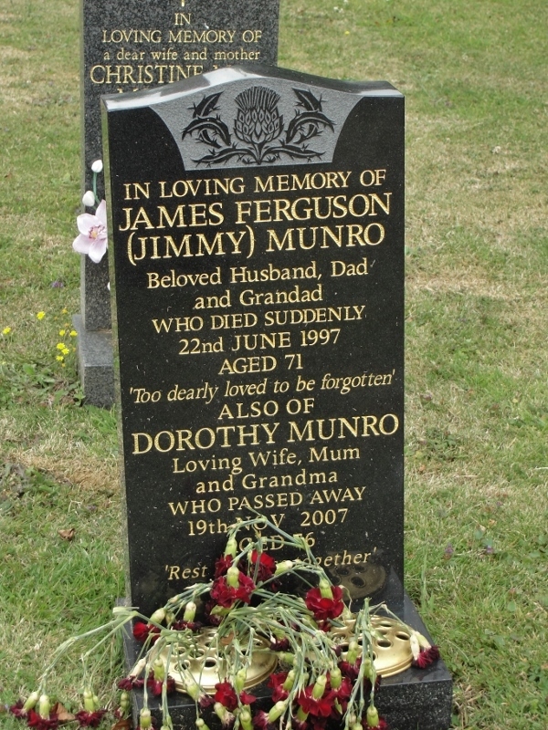 James Ferguson 'Jimmy' Munro, grave stone, Ely, East Cambridgeshire District, Cambridgeshire, England - Courtesy of Laura W.C. Duncan.