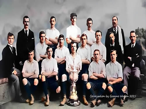 Possible, Aberdeen Football Club 1897-98, Team Photo - original B&W picture - No copyright - attached - Colorisation by Graeme Watson 2021