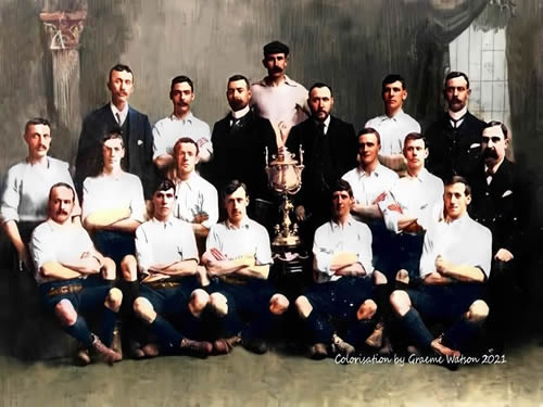 Aberdeen Football Club 1901-02 with the Aberdeenshire Cup - Original B&W picture's - No copyright - attached. Colorisation by Graeme Watson 2020, 2021.