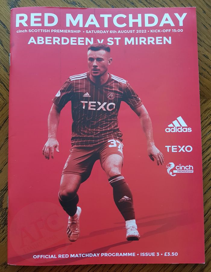 Aberdeen v St Mirren 06 Aug 2022, programme
