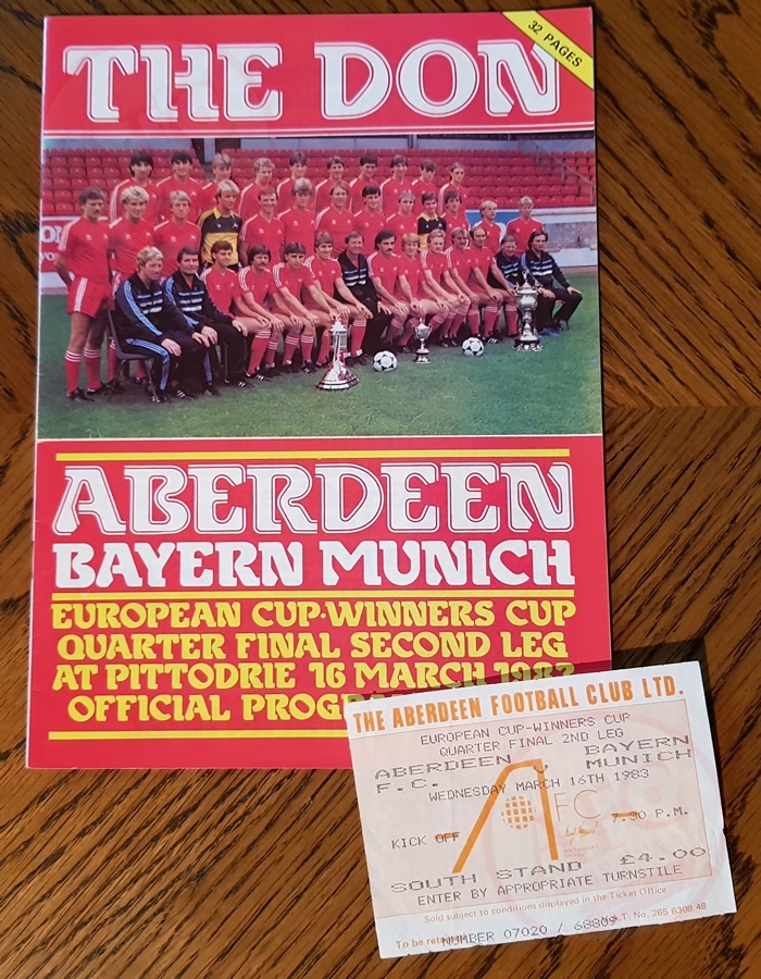 From Graeme Watson's personal collection - Aberdeen v Bayern Munich 16 Mar 1983, programme & ticket