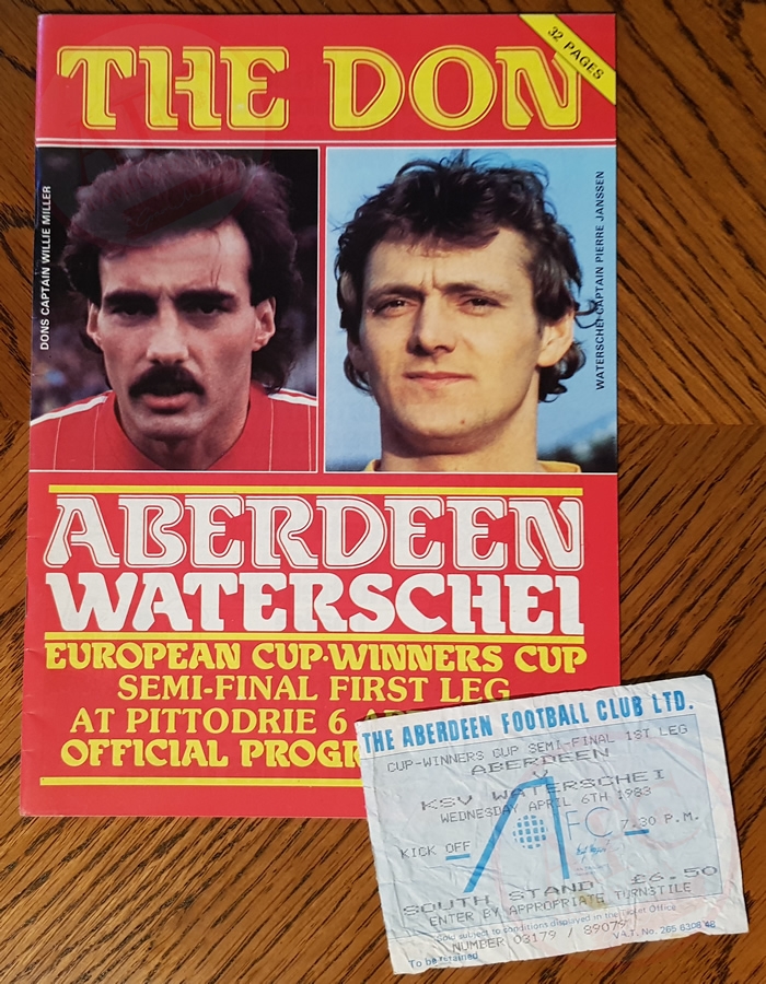From Graeme Watson's personal collection - Aberdeen v Waterschei 06 Apr 1983, programme & ticket