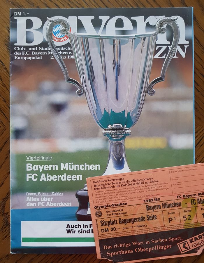 From Graeme Watson's personal collection - Bayern Munich v Aberdeen 02 Mar 1983, programme & ticket