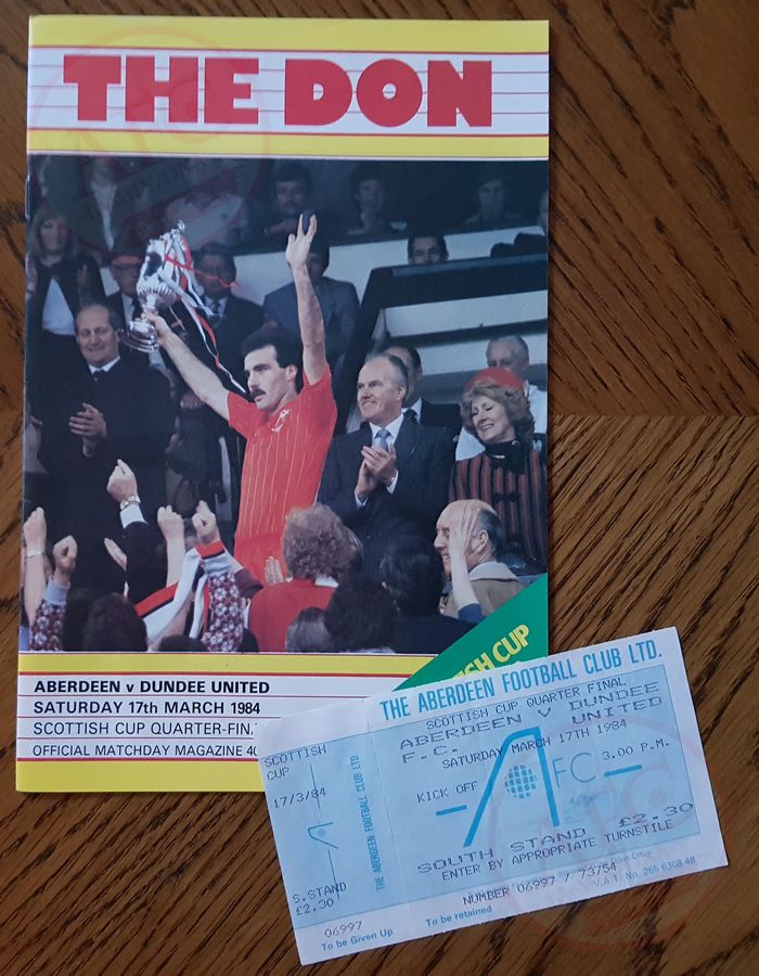 Aberdeen v Dundee Utd 17 March 1984, programme & ticket